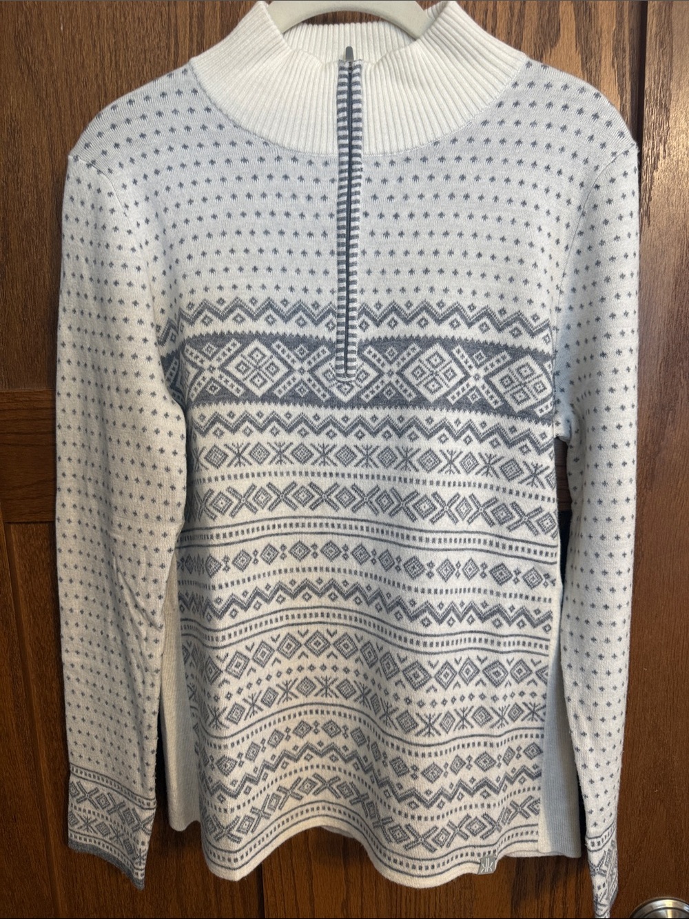 Krimson Klover White and Gray Fair Isle Half-Zip Sweater